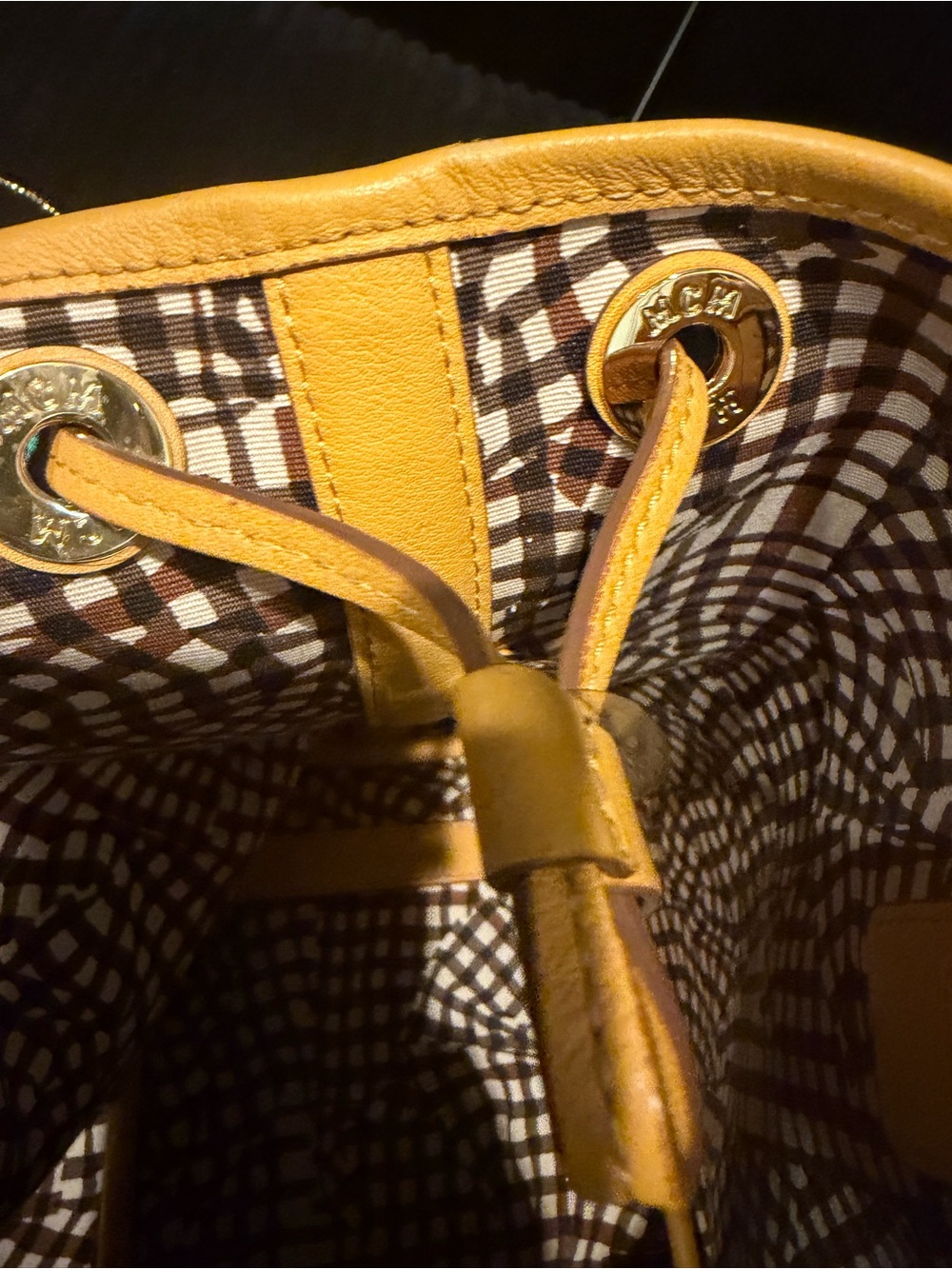 MCM Cognac Visetos Tote with Yellow Trim and Pouch - Picture 5 of 8